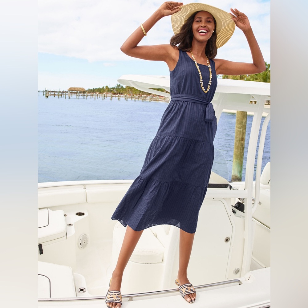 LOT OF TWO DRESSES 10 petite Talbots navy and white all cotton NEW NWT $128 each